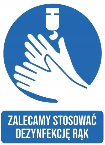 Piktogram zalecający dezynfekcję rąk.